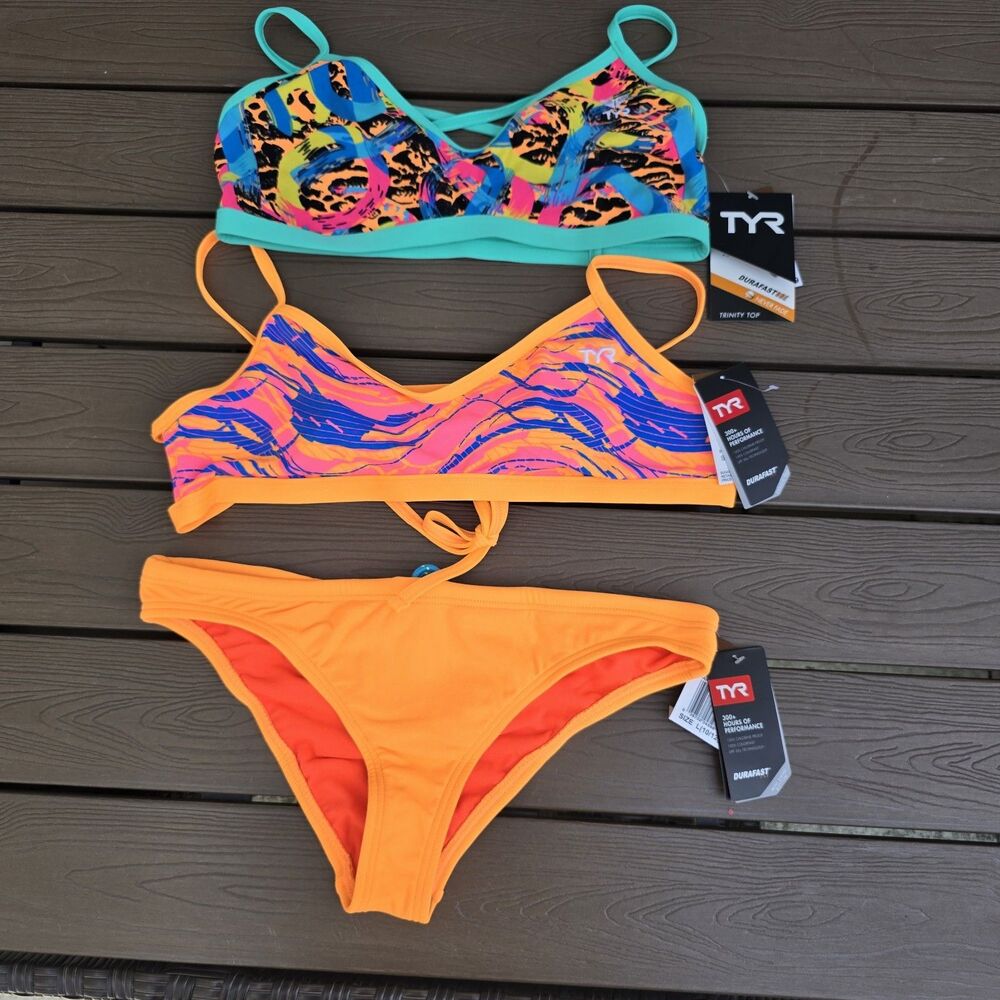 TYR Women's Mix & Match Orange/multicolor Bikini Set Size L (10/12) New